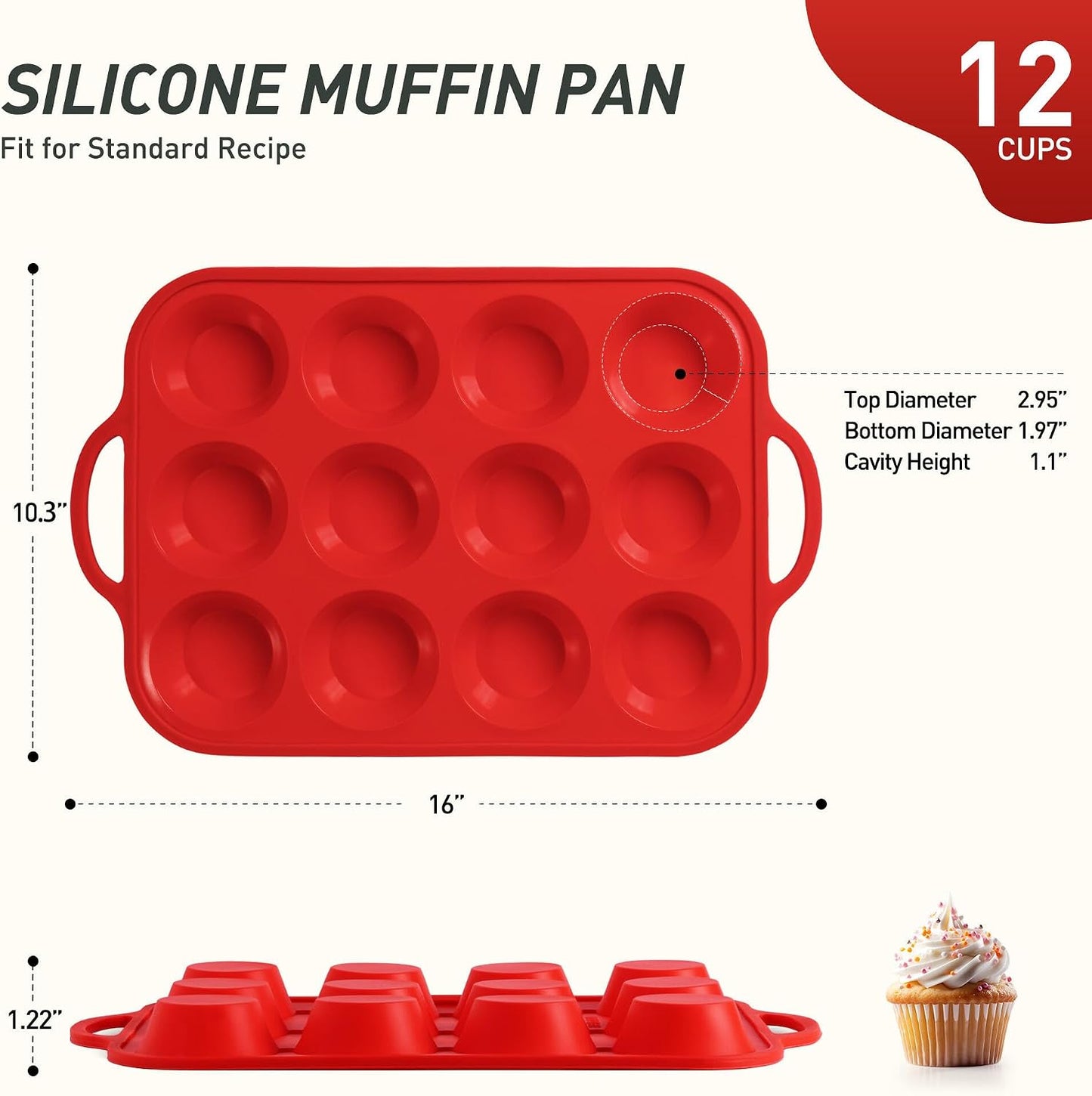 2 Packs 12 Cups Silicone Muffin Pan for Baking with Metal Reinforced Frame Regular Size Cupcake Pan Tray Egg Bites Silicone Cookie Molds Muffin Tin Tart Pans Sheet Set for Oven Dishwasher Safe
