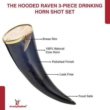 Armory Replicas™ 3-Piece Buffalo Drinking Horn Set – Handmade Natural Horn Cups with Earth Design, Viking Style Mead Ale Wine Cups for Feasts, Parties & Collectors