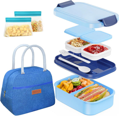 JBGOYON Bento Box and Lunch Bag Set, Leak-Proof Lunch Box for Adults and Kids with Built-in Utensils, Insulated for Work School Travel, Microwave & Dishwasher Safe, All-in-One (Purple)