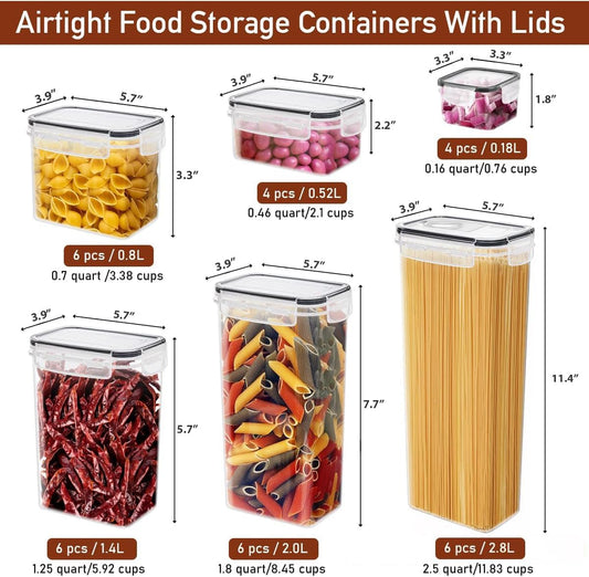JUJOJB 64 PCS Airtight Food Storage Containers With Lids BPA Free,6 Pack With Pouring Spout Cereal Containers Storage for Kitchen Pantry Organization and Storage,Dishwasher safe,Labels Marker