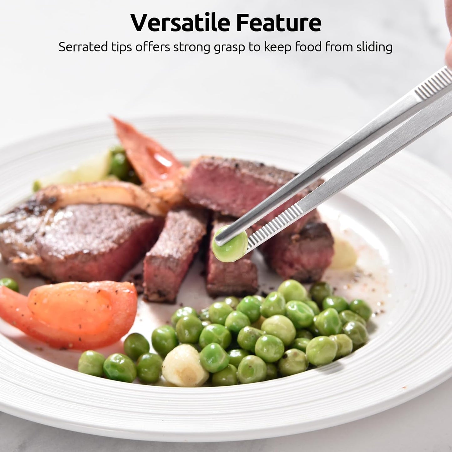 U-Taste 8"+10"+12" Kitchen Cooking Tweezer: 18/8 Stainless Steel Food-Grade Metal Food Tong, Flexible Pinching, Seamless-Welding and Sturdy for Serving Grilling Frying, Plating, Feeding (Pointed Tip)