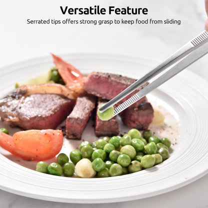 U-Taste 8"+10"+12" Kitchen Cooking Tweezer: 18/8 Stainless Steel Food-Grade Metal Food Tong, Flexible Pinching, Seamless-Welding and Sturdy for Serving Grilling Frying, Plating, Feeding (Pointed Tip)