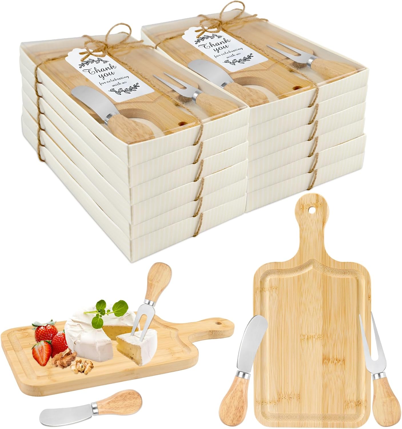 2 Sets Baby Shower Game Prizes for Winners, Bridal Shower Prizes for Guests, Cheese Board Gift Sets with Wood Mini Charcuterie Boards, Knives, Forks, Thank You Card & Gift Box