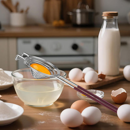 Egg Separator, Stainless Steel Egg Yolk White Separation Tool Long Handle Egg White Separator Tool for Baking, Cooking, and Kitchen Essentials