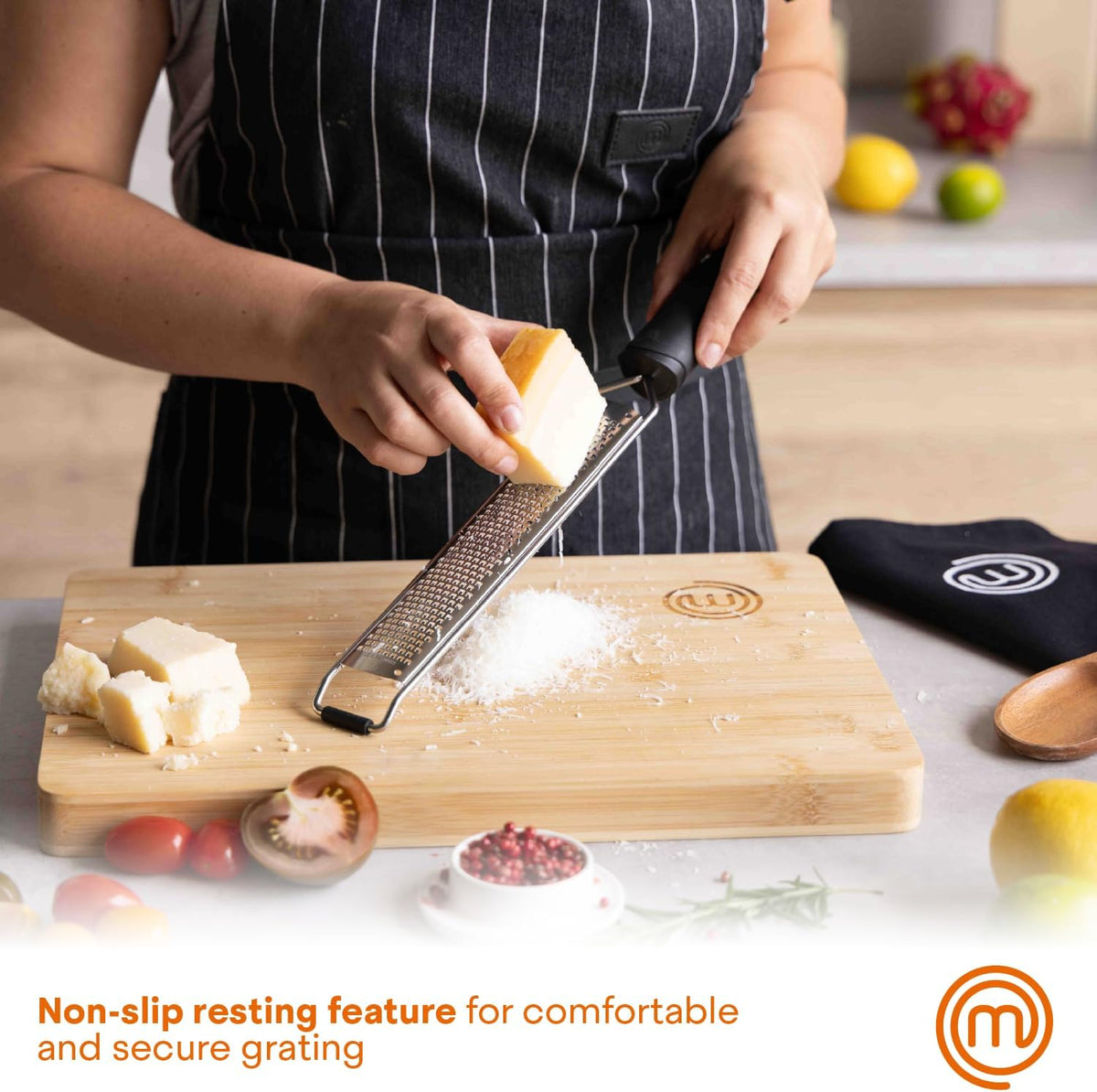 MasterChef Lemon Zester Grater with Handle, Stainless Steel, Non Slip Grip