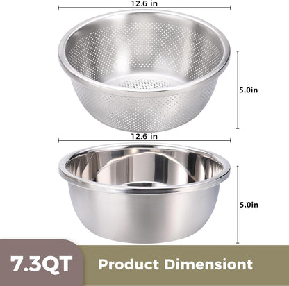 Colander and Bowl Set 6.0QT (2-in-1) - Thickened 304 Stainless Steel Kitchen Strainer Bowl for Fruit, Pasta, Vegetables, Rice - Heavy Duty, Induction Cooker & Dishwasher Safe