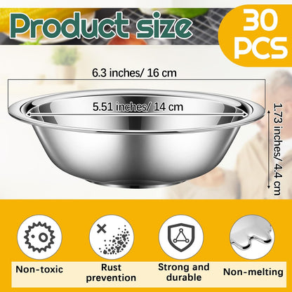 Tioncy 20 Pack Small Mixing Bowls, 3/4 Quart Stainless Steel Prep Bowl for Sauces, Snacks, Side Salads, 6.3 Inch Cooking Baking Bowls Set with Flat Base, Dishwasher Safe