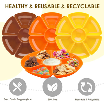3 Pcs Sectional Round Plastic Serving Tray Platters 11inch Unbreakable Chip and Dip Divided Serving Plates,Round 7 Compartments Multifunctional Food Platter for Snack,Nuts,Candy,Dried Fruit,Veggies