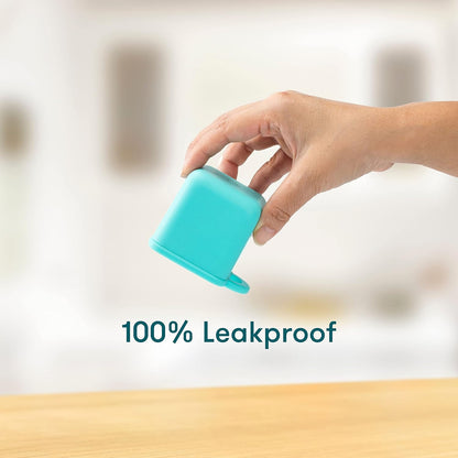 OmieBox (2 pack) Leakproof Dips Containers To Go, Salad Dressing Container, Condiment Container with Lids - Food Safe Silicone - 4 ounces (Blue/Lime)