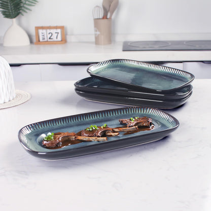 Porcelain Rectangular Plates, Large Cookie Trays, Set of 4, Shatterproof, Dishwasher-Safe, Perfect for Sushi, Baguettes, Snacks, Appetizers, Rolls, or Table Centerpieces.