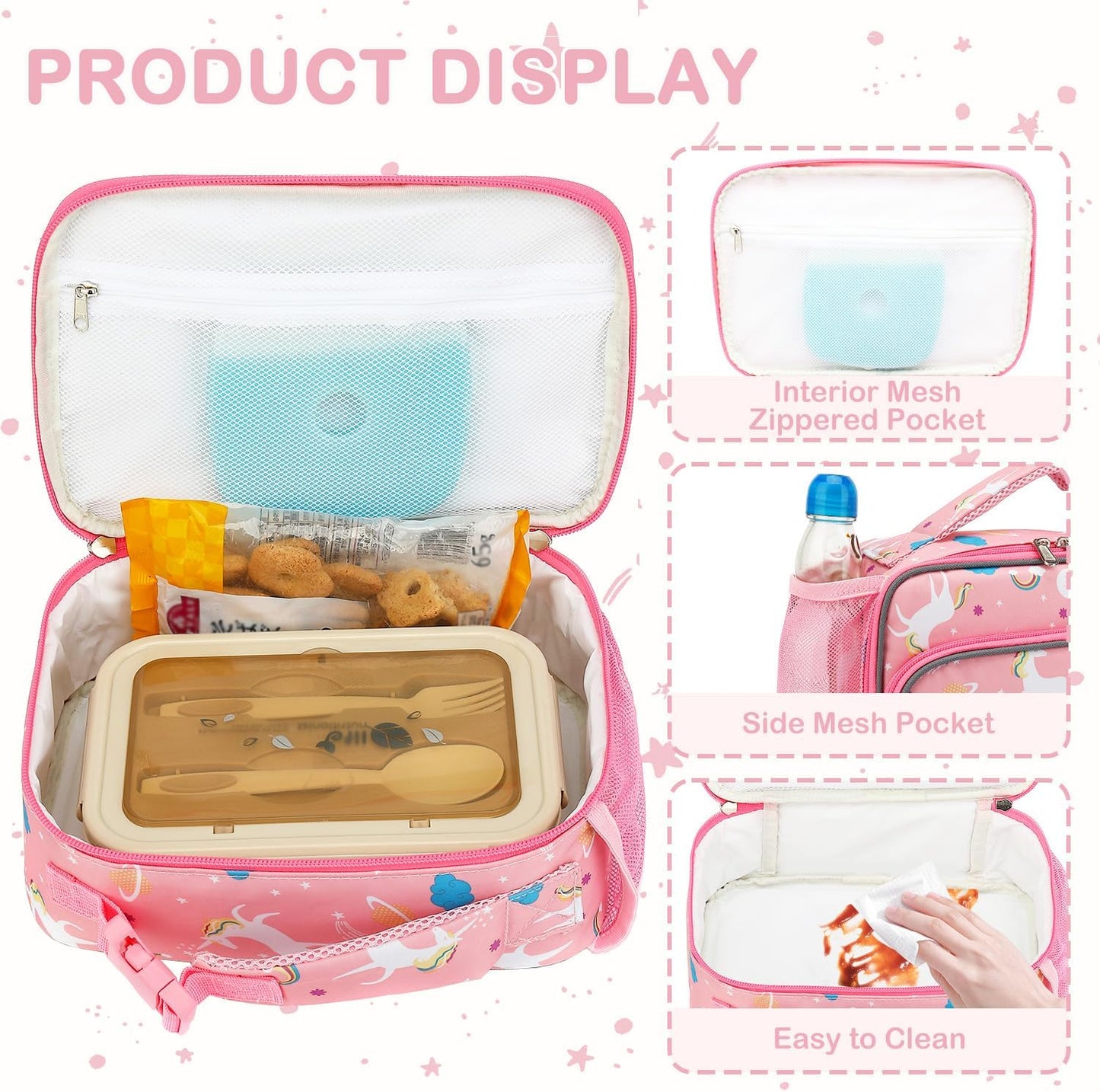 FlowFly Kids Lunch box Insulated Soft Bag Mini Cooler Back to School Thermal Meal Tote Kit for Girls, Boys, Astronaut - Colors B