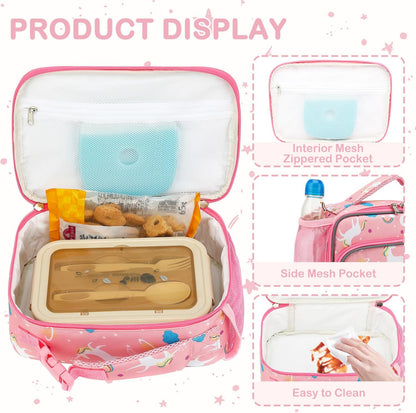 FlowFly Kids Lunch box Insulated Soft Bag Mini Cooler Back to School Thermal Meal Tote Kit for Girls, Boys, Astronaut - Colors B
