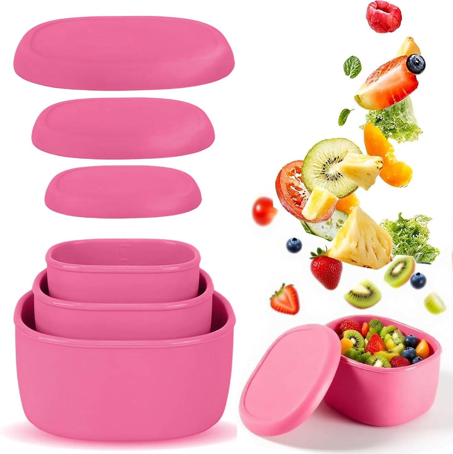Reusable Nesting Silicone Food Storage Containers, Set of 3 Lunch Box Bento with Lids, Airtight Snack Container, BPA Free, Dishwasher Microwave Oven Freezer Safe (6.7oz, 10oz, 20oz) (Royal Blue)
