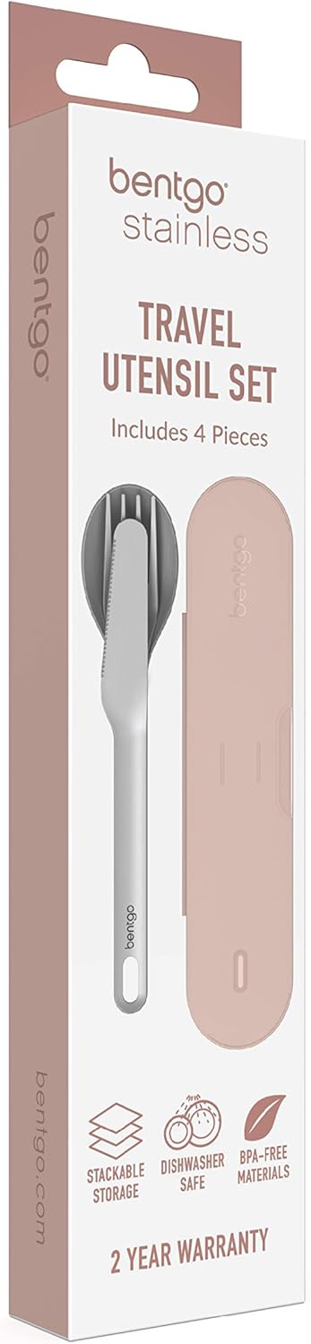 Bentgo Stainless Travel Utensil Set - Reusable 3-Piece Silverware Set with Carrying Case, High-Grade Premium Steel, BPA-Free Case, Eco-Friendly - Ideal for Travel, Camping, and Office Use (Gray)