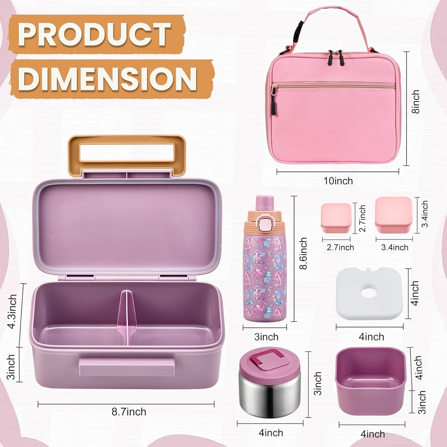 PIQUEBAR Bento Lunch Box for Kids with Thermo Ice Pack Lunch Food Container Insulated Bag, 18oz Plastic Sport Water Bottle for Kid Girls Boys