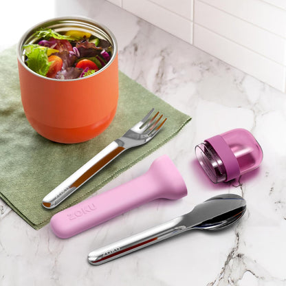 ZOKU Pocket Utensil Set, Blue - Stainless Steel Fork, Knife, and Spoon Nest in Case - Portable Design for Travel, School, Work, Picnics, Camping and Outdoor Home Use