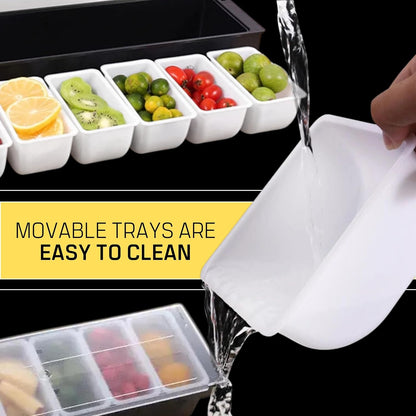 12" Divided Rotating Serving Tray with Lid and Handle — Clear Snack Spinner Organizer and Storage 12 Inch Portable Snackle Box for Fruits Snacks Veggie Charcuterie with 6 Compartments