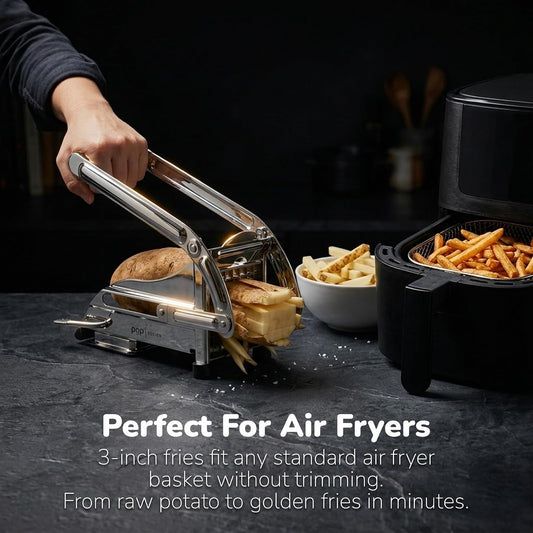 French Fry Cutter, Dishwasher Safe Stainless Steel Potato & Vegetable Slicer, 2 Blade Sizes (1/2" & 3/8"), Suction Base, Lifetime Blade Replacement Warranty, Perfect for Air Fryer & Deep Fryer by POP