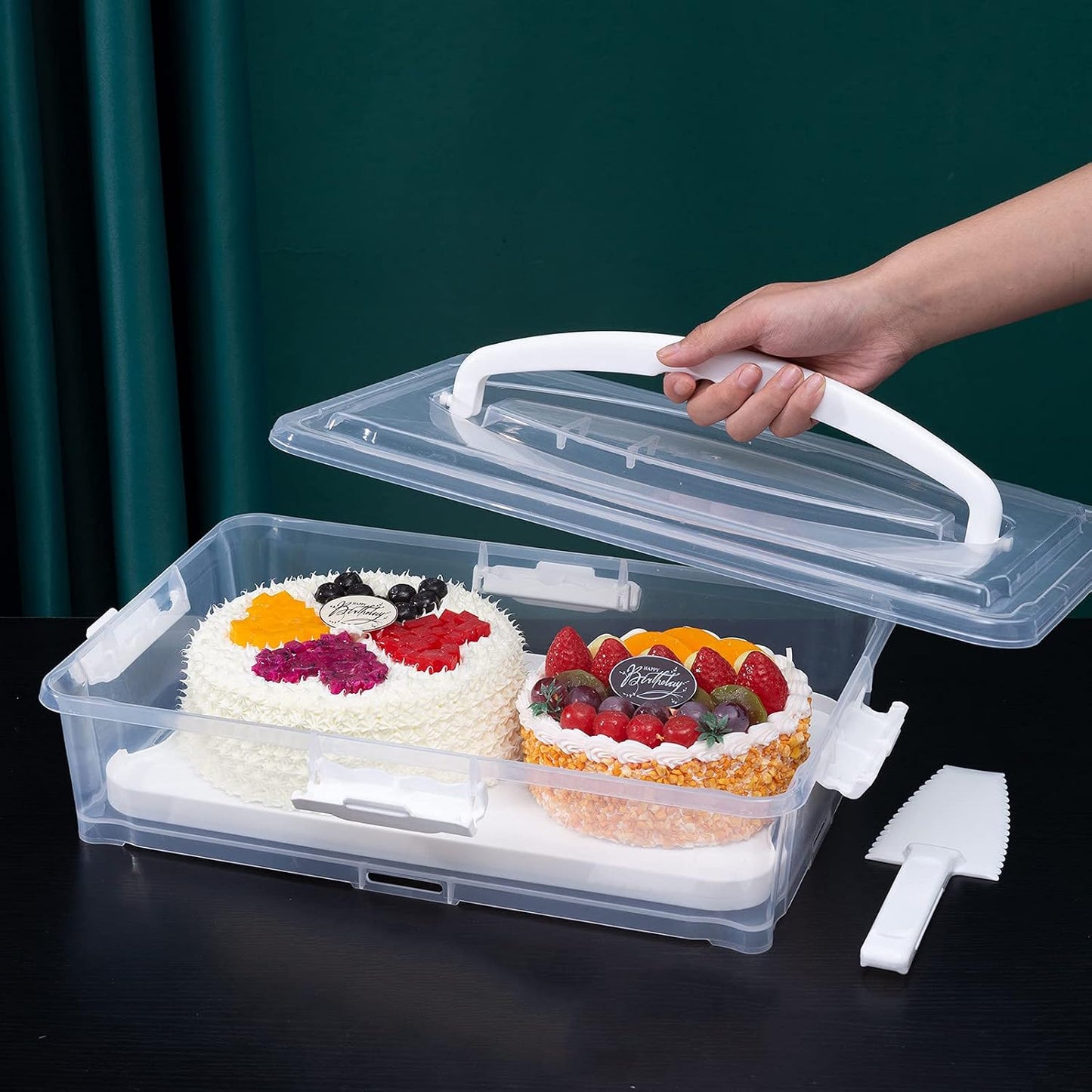 Plastic Small Cake Carrier Holder Cover Round Container with Collapsible Handles Suitable for 7 inch Diameter and 2.5 inch Height Cake (Pink)