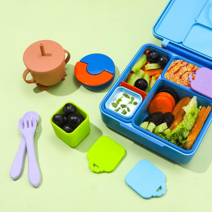 2PCS Dip Containers Compatible with, 4oz Silicone Salad Dressing Container To Go for Most Bento Lunch Box Condiment Dipping Sauce Cups with Lids for Kids School Picnic Travel (Orange, Purple)