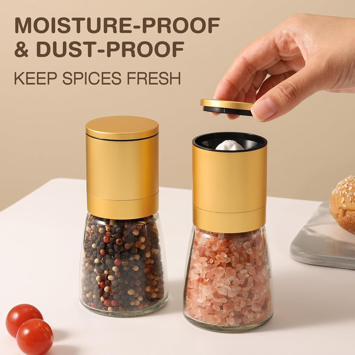 Vucchini Gold Salt and Pepper Grinder Mill Adjustable Coarseness Ceramic