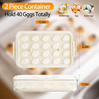 2 Pack Deviled Egg Containers with Lid, Plastic Clear Deviled Egg Platter with Handle for 40 Eggs, Stackable Egg Holder for Fridge, Deviled Egg Tray for Party, Picnic, Home, Kitchen