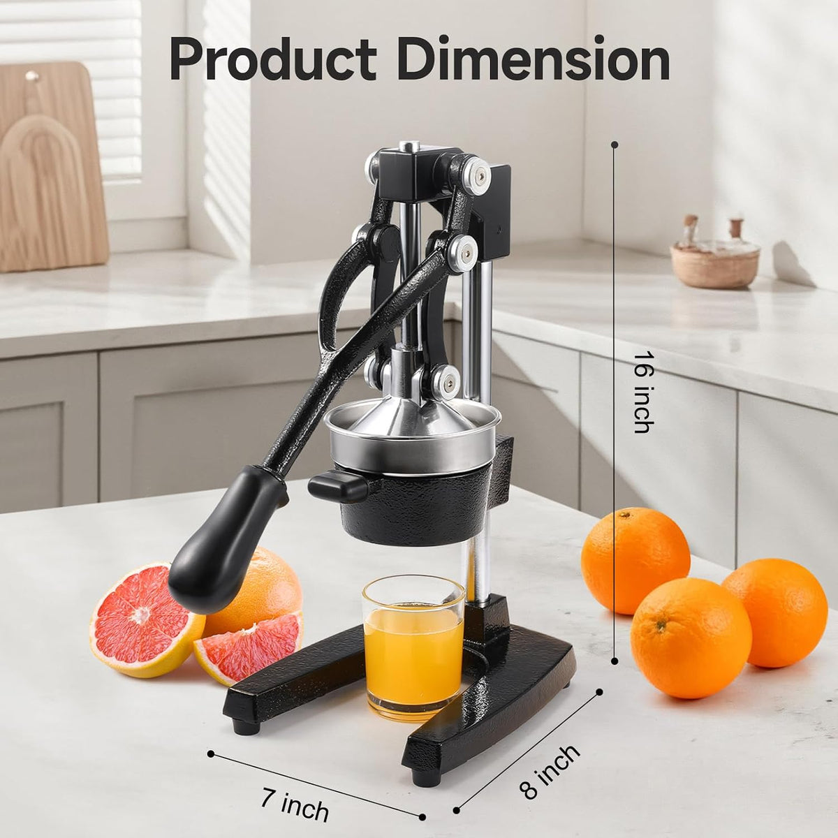 OSTBA Cast Iron Manual Citrus Juicer, Heavy Duty Hand Press Orange Juicer with Stainless Steel Cup & Strainer, Commercial Grade Lemon Squeezer for Orange, Lemon, Lime, Grapefruit, Pomegranate