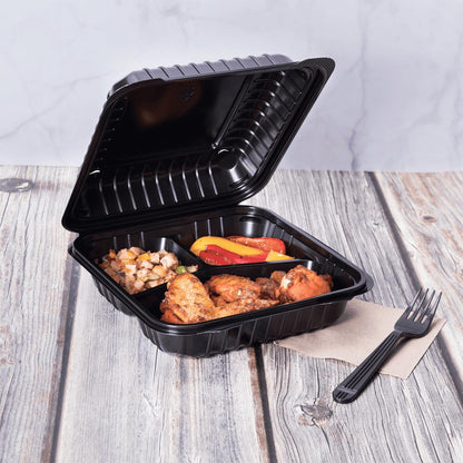 Karat FP-HC99PP-3CU 9"X 9" PP Hinged Containers 3 Compartment - (Case of 200)