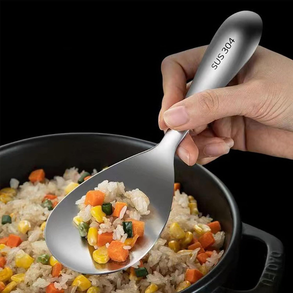 Comicfs Rice Paddle Spoon 304 Stainless Steel Thickened Rice Spoon Rice Spatula Non Stick Rice Scooper for Rice Mashed Potato Salads, Apply for Kitchen Home Restaurant Hotel Serving (Bright)
