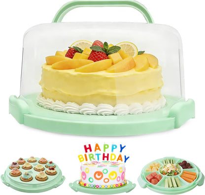 Plastic Cake Carrier with Lid and Handle, Multipurpose Cake Stand Holder Container for 11 in Cake, Round Cupcake Storage Box Serving Tray with Cover for Bundt Dessert Pie Pizza Eggs Fruit White
