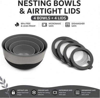 Pera Mixing Bowls with Lids, 8-Piece Airtight Leak-Proof Nesting BPA-Free Bowl Set for Kitchen & Food Storage, Large 4200ml Capacity, Microwave & Dishwasher Safe