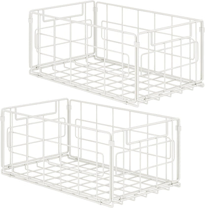 2Pack Wire Storage Bins Baskets,13.8inch Large Foldable Organizer Multipurpose Steel Basket Pantry Storage Bin Rack with Handle for Kitchen Cabinets, Pantry, Freezer, Bathroom,Closets 35x21.5x16 cm