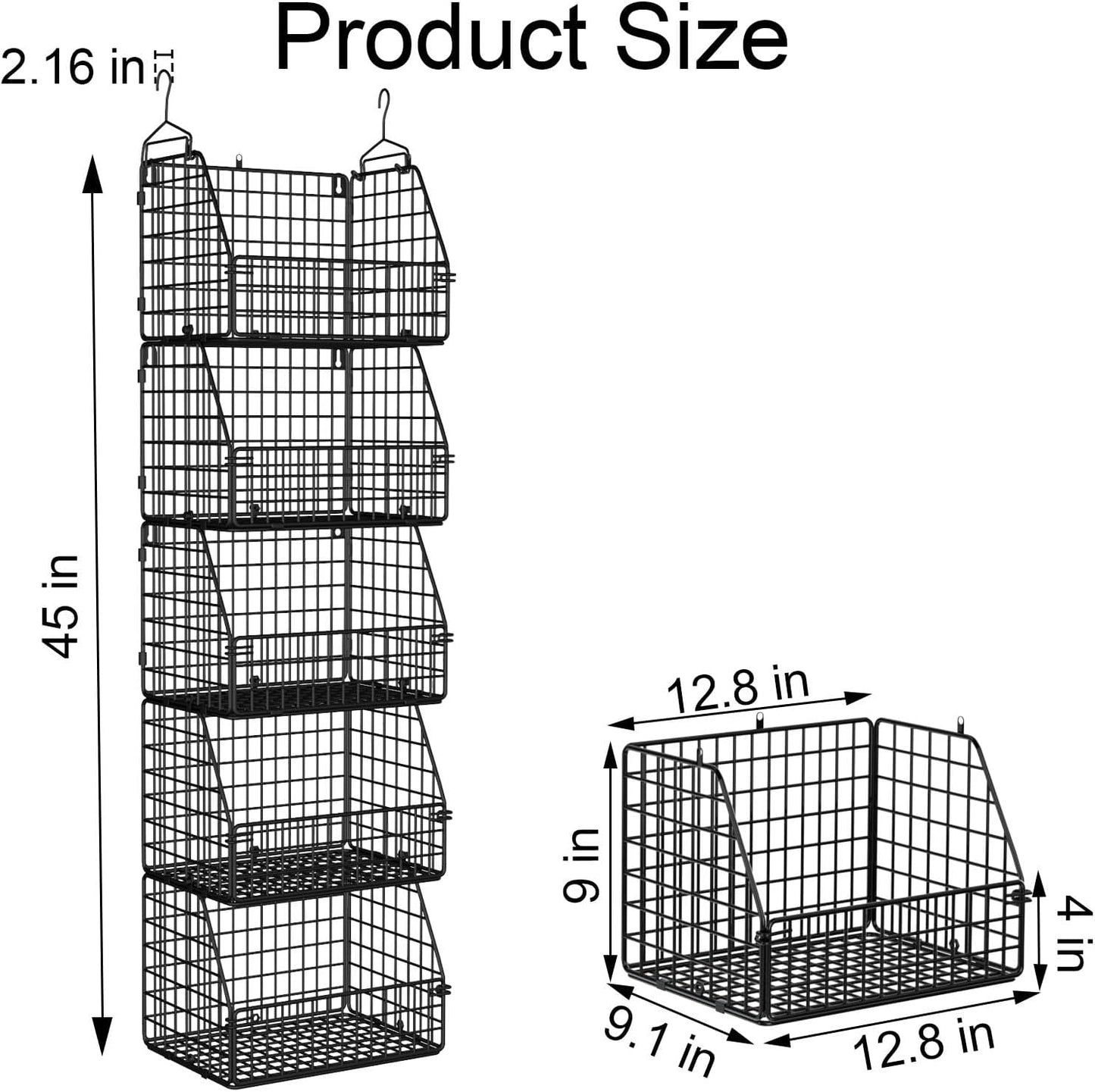 PUPPYCUTE Stackable Wire Storage Baskets for Kitchen Closet Pantry, Hanging Closet Organizers Storage Shelves Organization, Wall Mount Metal Basket Bins, Clothing Vegetable & Fruit Organizer 3 pcs