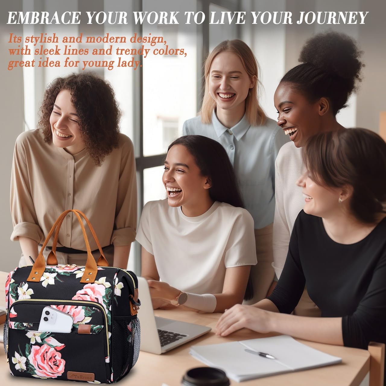 TuErCao Small Lunch Bag Lightweight Insulated Lunch Box for Women Work Portable Soft Cooler for Picnic Travel Road Trips, Loncheras para Mujer, Black