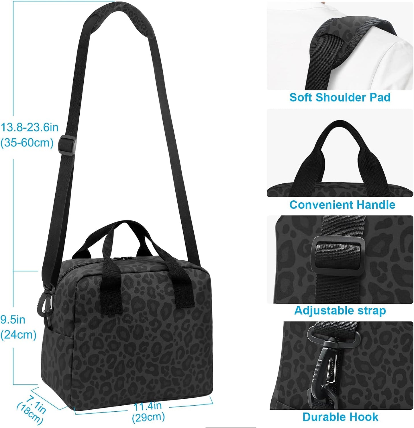 Colorful Leopard Insulated Lunch Bag Rainbow Animals Skin Print Reusable Cooler Lunch Tote Box with Shoulder Strap for Work Picnic School Beach