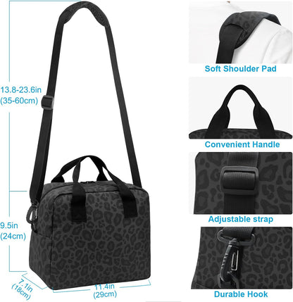 Colorful Leopard Insulated Lunch Bag Rainbow Animals Skin Print Reusable Cooler Lunch Tote Box with Shoulder Strap for Work Picnic School Beach