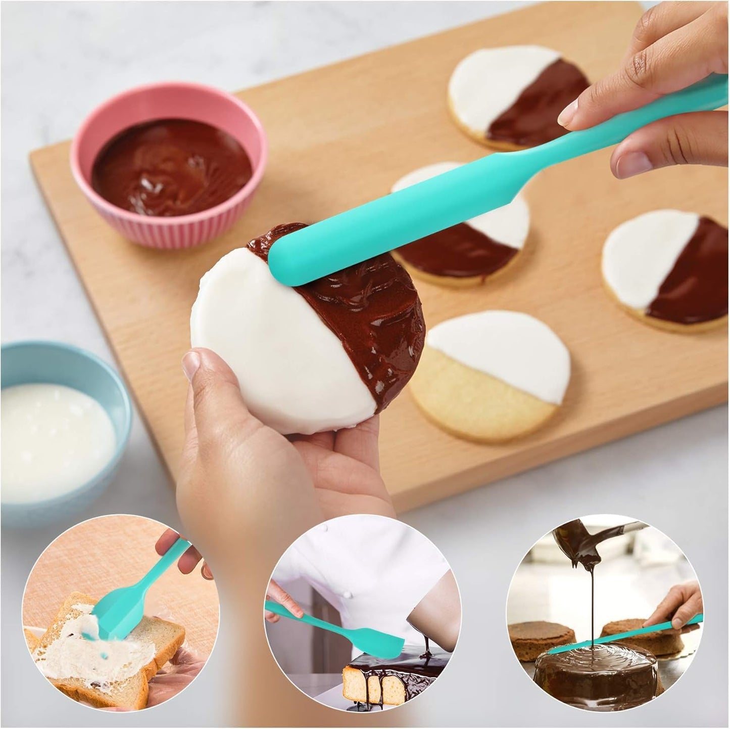 5-Pack Silicone Spatula Set – Heat-Resistant Baking, Cooking & Mixing Tools, Seamless Design, Non-Stick & Easy to Clean, Aqua Sky
