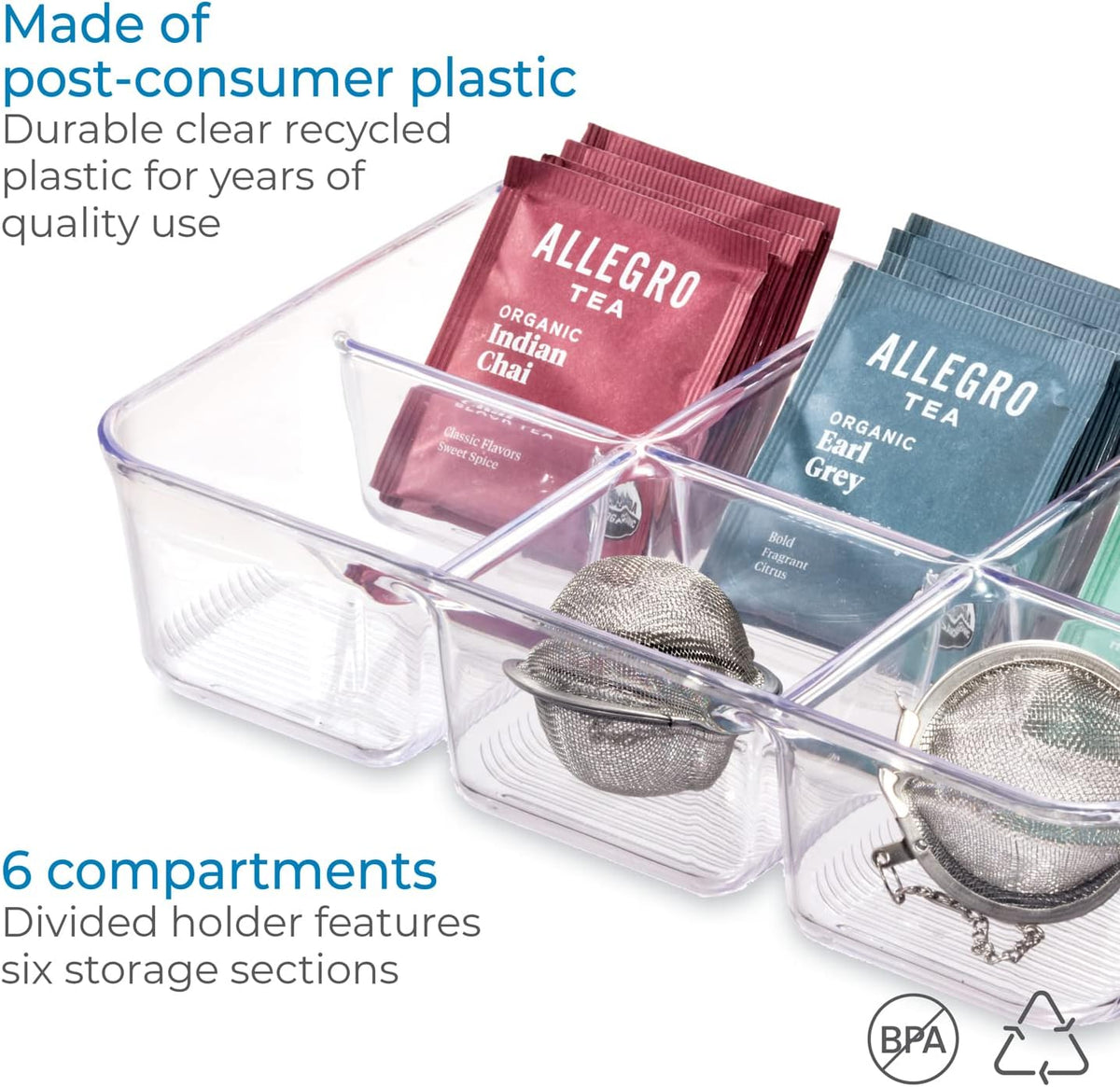 iDesign Clear Tea Bag & Sugar Packet Organizer | For Drawer, Cabinet, Kitchen Countertop
