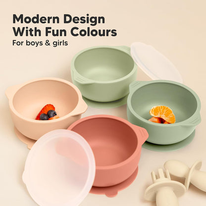 KeaBabies 2-Pack Baby Bowls with Suctions, Lids, Silicone (Terracotta)
