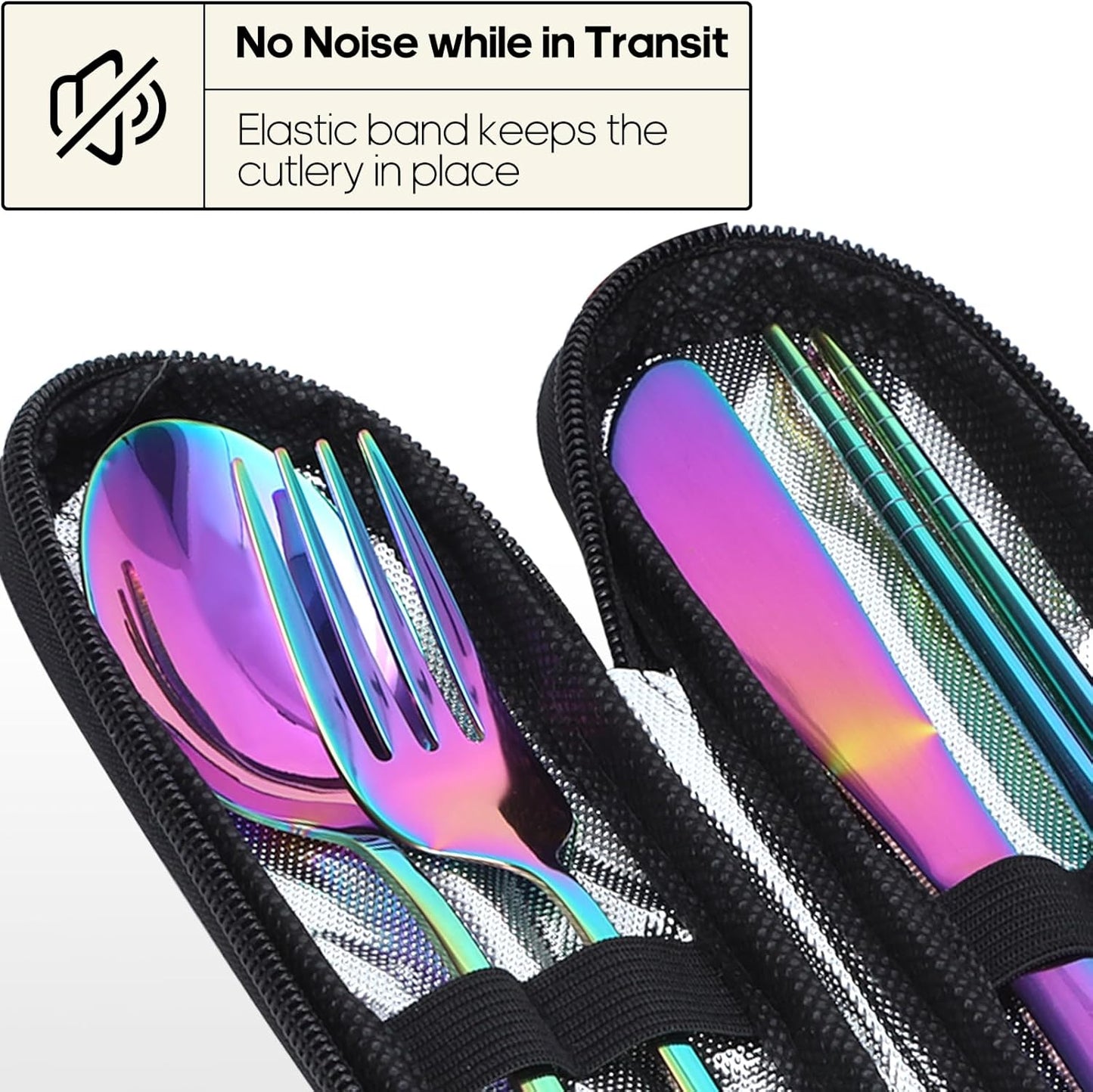 Travel Utensils with Case, Quatish Portable Silverware Set for Work, Stainless Steel Reusable Travel Cutlery Set, Fork and Spoon Set for Camping, EDC Gadgets, Lunch Box for Men, Purple