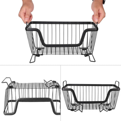 LOTTS Stackable wire basket for pantry, Metal Pantry basket, Storage Organizer Bin with Handles, Fruit basket for Kitchen Cabinets, Pantry, Closets, Bedrooms, Bathrooms (12.6×6.5×7.6")- 2 Pack