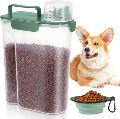 TBMAXS 2 Pack 3 Lbs Dog Cat Food Storage Containers for Travel, Portable Pet Food Storage Container, Easy-Pouring Bird Seed Dispenser, Airtight Rice Cereal Oatmeal Flour Holder -Beige
