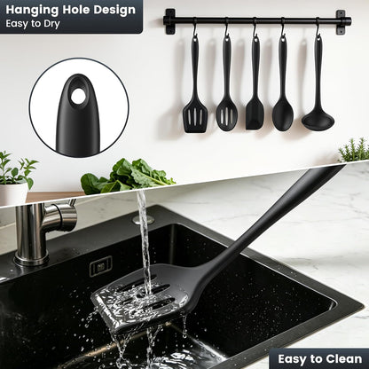 Silicone Kitchen Utensils Set, 5 PCS Heat Resistant Non Stick Cooking Tools, Silicone Spatula/Turner/Serving Spoon/Soup Ladle/Slotted Spoon, for Home and Camping