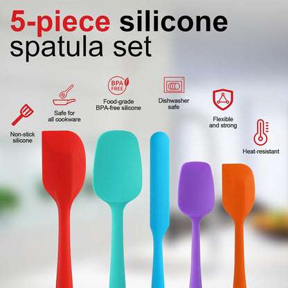 5 Piece Silicone Spatula Set - Rubber Spatula - 600°F Heat Resistant Baking Spoon & Spatulas (Multicolor-5)