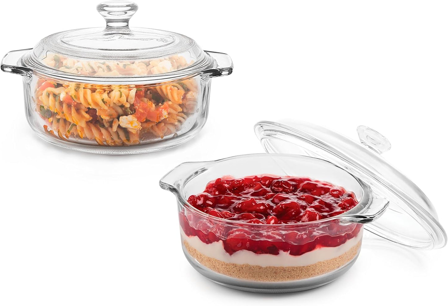 Libbey Baker’s Premium 2 Piece Glass Pie Plate, Stackable, Space Saving Casserole Dish Set with Lids, Glass Baking Dish Set for Fruit Pies, Quiches