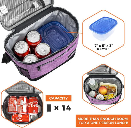 opux Insulated Lunch Box Men Women, Lunch Bag for Work School, Leakproof Soft Cooler Tote Adult, Large Lunch Pail Kids Boys Girls, Picnic Beach Food Bag with Shoulder Strap, Purple Floral