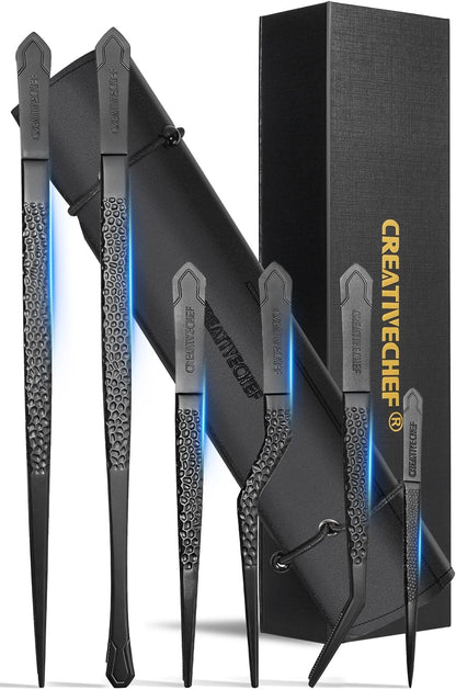 Titanium Kitchen Tweezers Set Professional, Chef Plating Tongs, Ultra Lightweight Non Rust Food Tweezer for Cooking, Baking, Decorating(Silver)