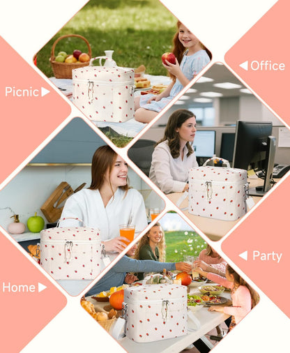 HowFly Lunch Bag Women Lunch Box for Women Cute Corduroy Insulated Lunch Bag Adult Large Cooler Lunch Tote Bags for Work Picnic Beach, Blue