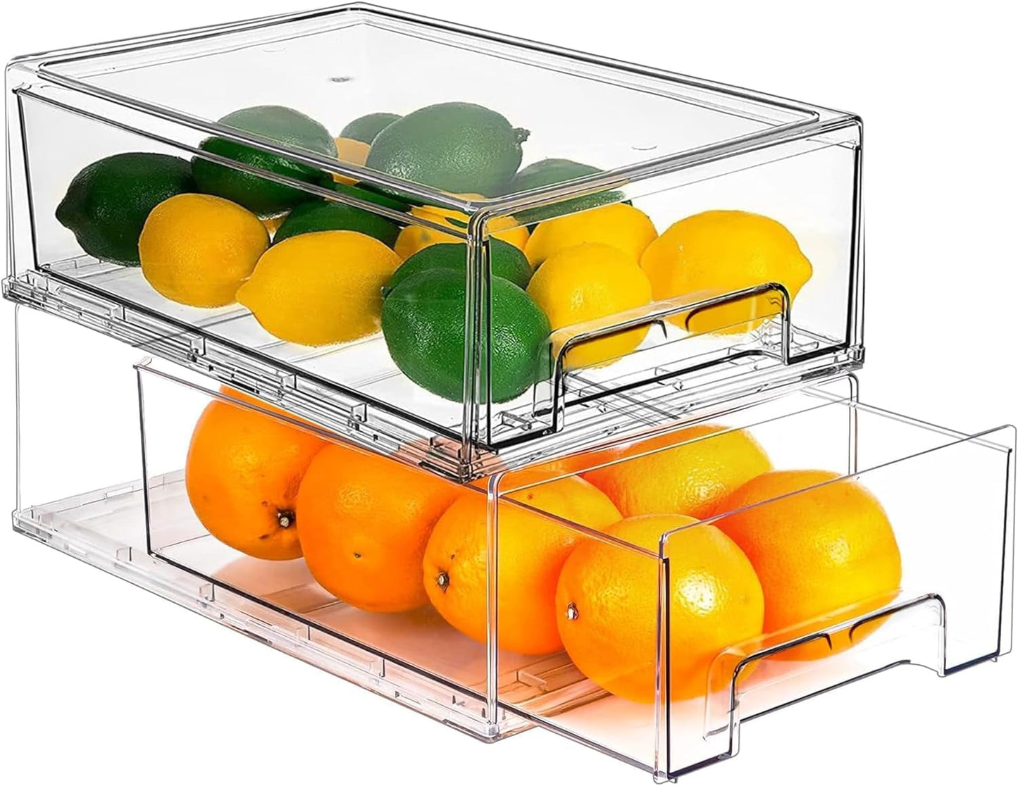bealy 2 Pack Refrigerator Organizers and Storage, Stackable Clear Pull out Drawer Organizer Bins, BPA-Free Fridge Organizer and Storage for Fruit, Produce, Drink, Snack and Food Storage Containers