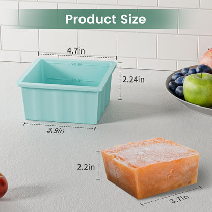 Silicone Freezer Tray for Soup Ice Cubes: 2-Cup Freezing Trays with Lid for Meal Prep - 4Pack Silicon Soup Portion Freeze Tray Make Stock Souped Ice Cube